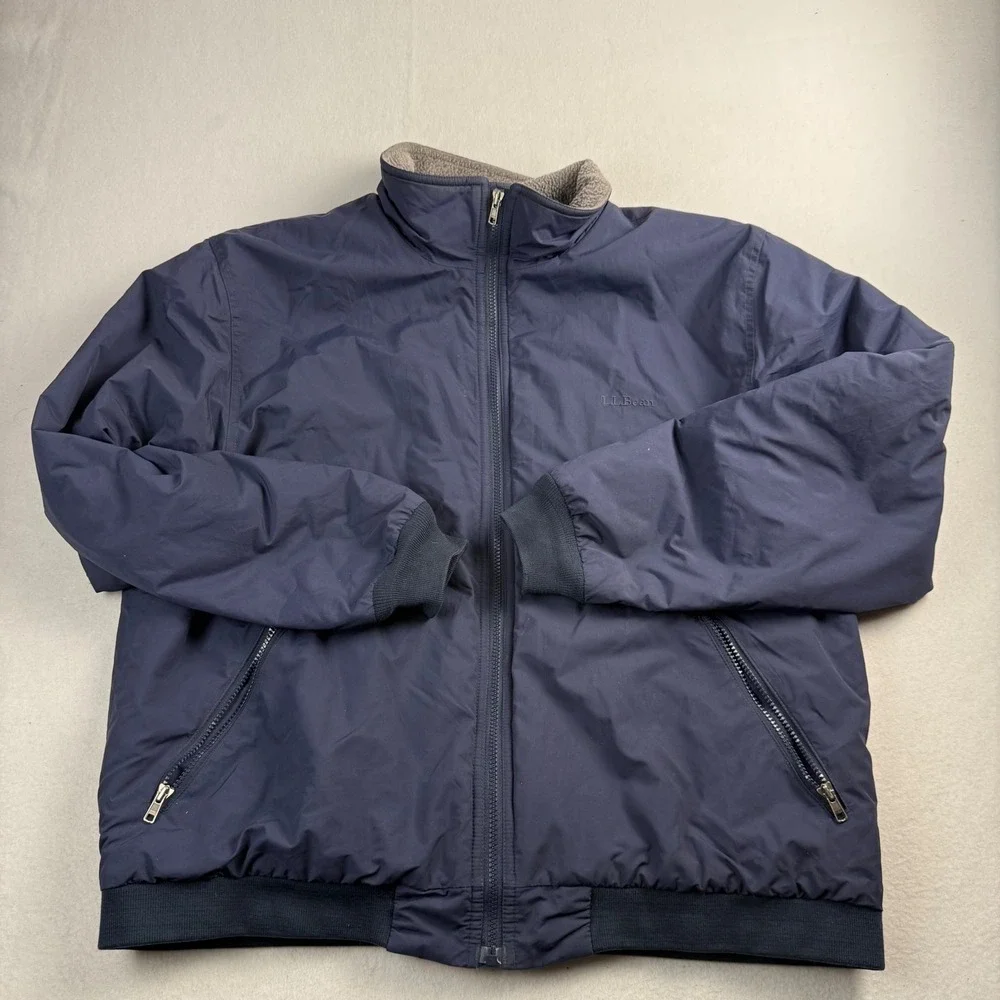 LL Bean Warm-Up Jacket Mens XL Navy Blue Fleece Lined Thinsulate Bomber 0UF43